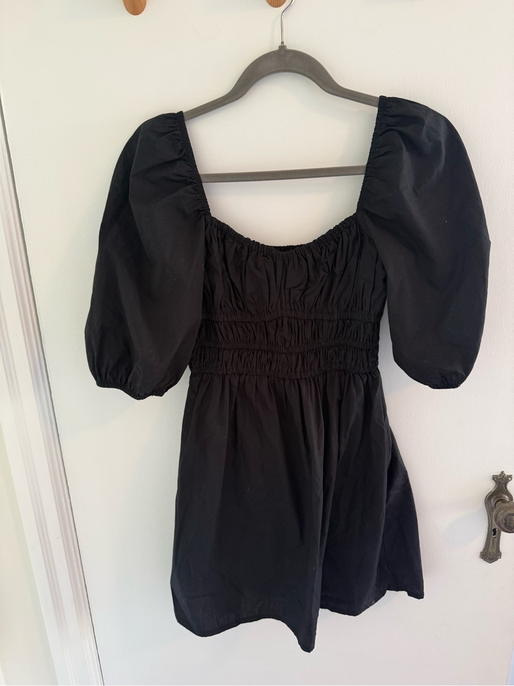 Faithfull the Brand Black Smocked Puff Sleeve Dress